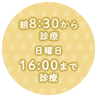 朝8：30から診療、日曜日16：00まで診療